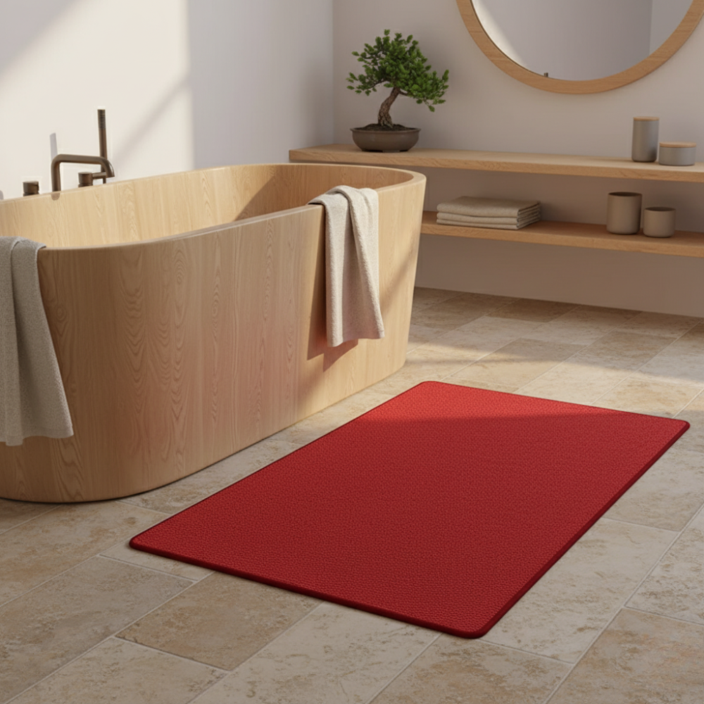 Tapis de bain moderne, design élégant, antidérapant et absorbant pour toute salle de bain contemporaine.