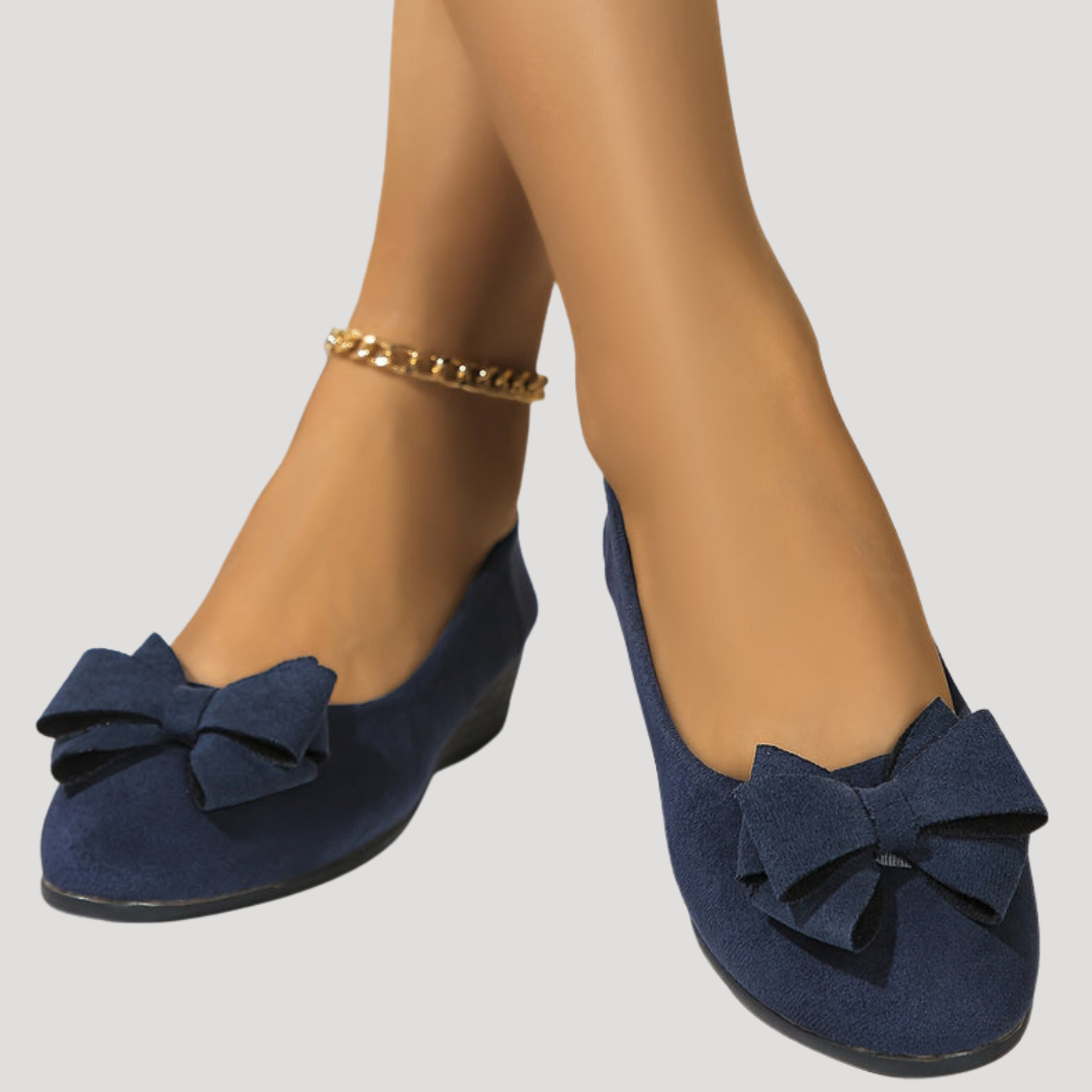 Ballerines élégantes femme à nœud sur talon compensé, chaussures mode pour chaque jour.