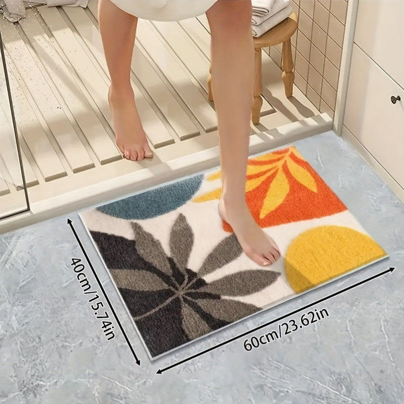 Tapis de bain abstrait géométrique, doux et sécurisant, avec surface antidérapante en microfibre.