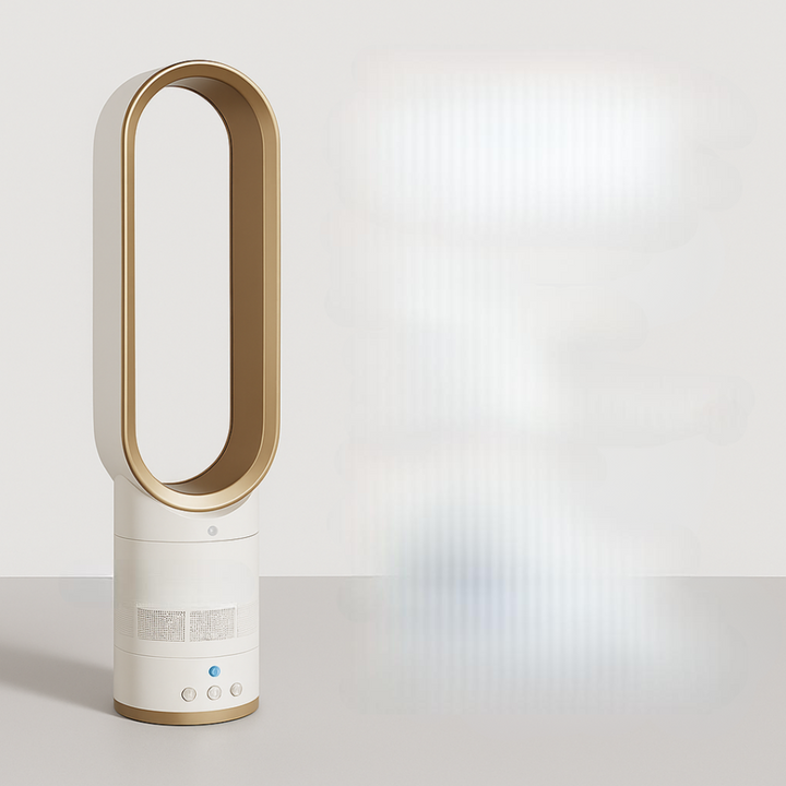 Ventilateur tour mince 40cm sans pales, brise fraîche constante. Parfait pour rafraîchir chambre ou salon.