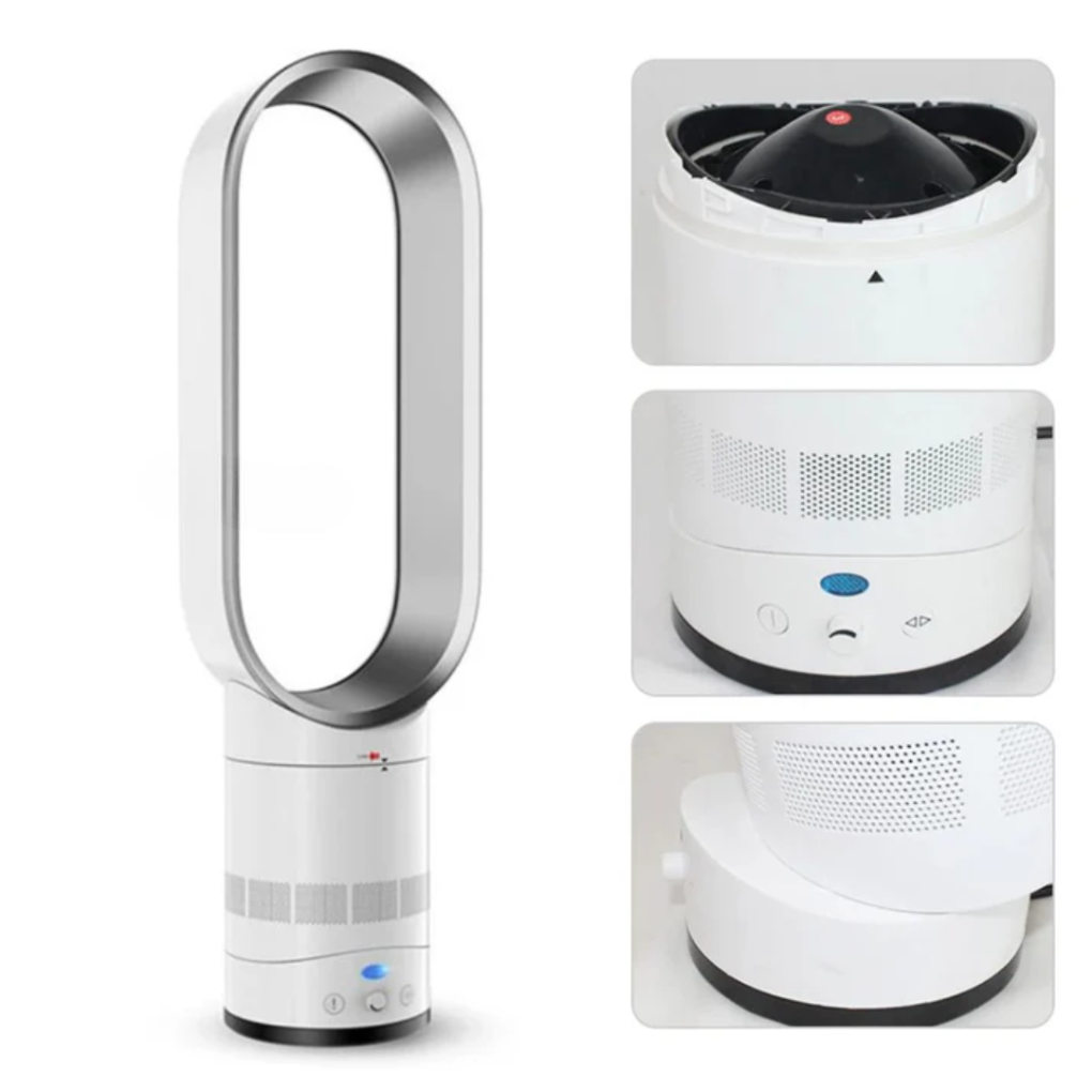 Élégant ventilateur tour sans pales 40cm. Sécurité enfants, design moderne pour salon, chambre ou bureau.