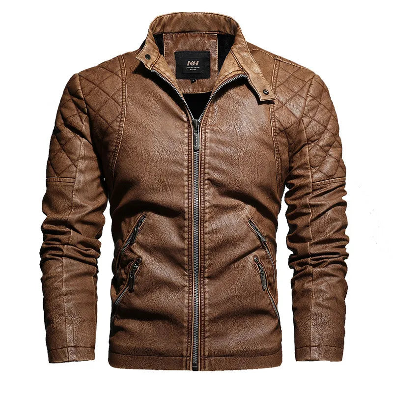 Blouson zippé homme style motard, col montant, tissu résistant, parfait pour un look streetwear urbain.
