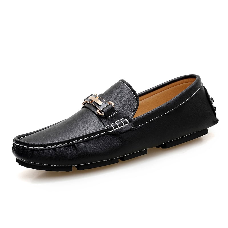 Mocassins homme stables et confortables, en noir, parfaits pour la vie quotidienne en hiver.
