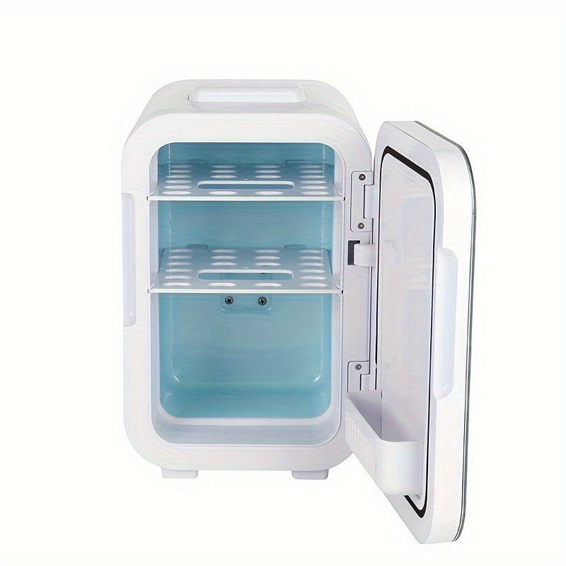 Mini réfrigérateur ChillMate 8L blanc, compact et éco-énergétique, idéal pour boissons avec porte vitrée.