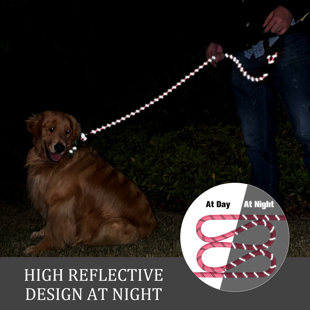 Laisse chien stylée avec détails réfléchissants, poignée rembourrée, accessoire sécurité essentiel.