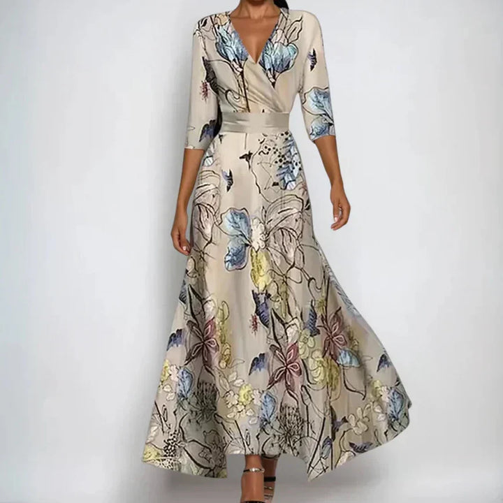 Robe florale de luxe pour femmes, motif élégant, parfaite pour le printemps/été, style chic et confortable.