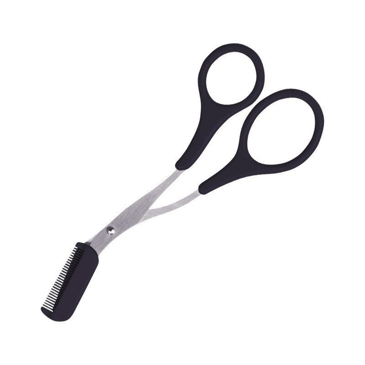 Ciseaux professionnels pour sourcils avec peigne intégré, outil idéal pour la beauté et la précision.
