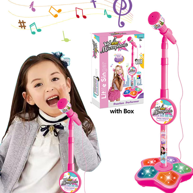 Jouet musical éducatif: micro karaoké enfant StarSound avec trépied et lumières colorées.