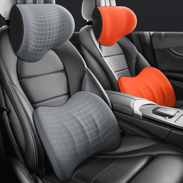 Bien-être en voiture: coussin ergonomique pour soutien dos et cervicales.