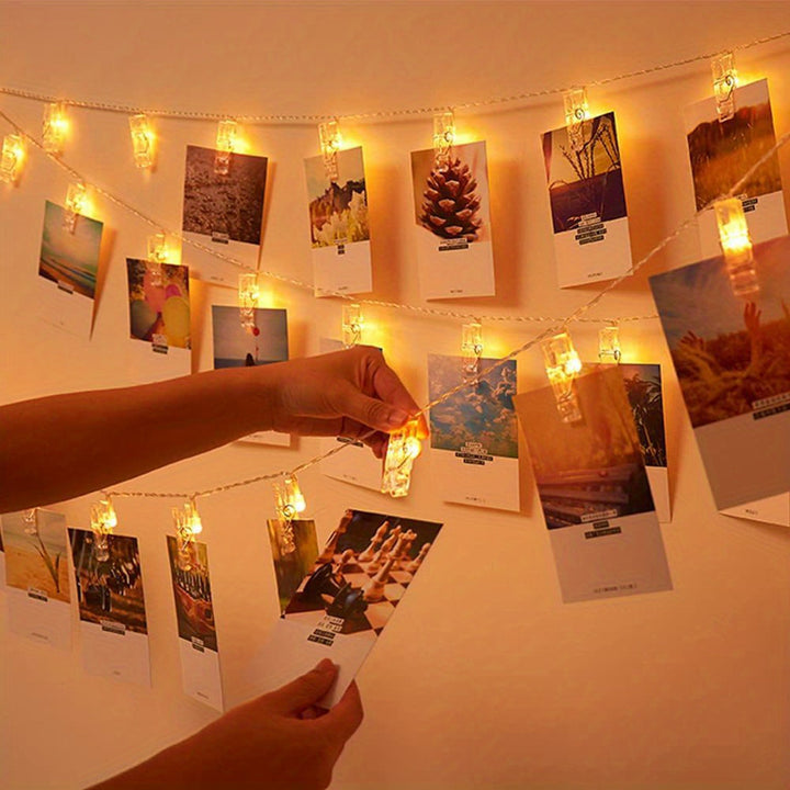 Cadeau original : guirlande lumineuse LED à piles avec clips photo pour une déco chambre unique.