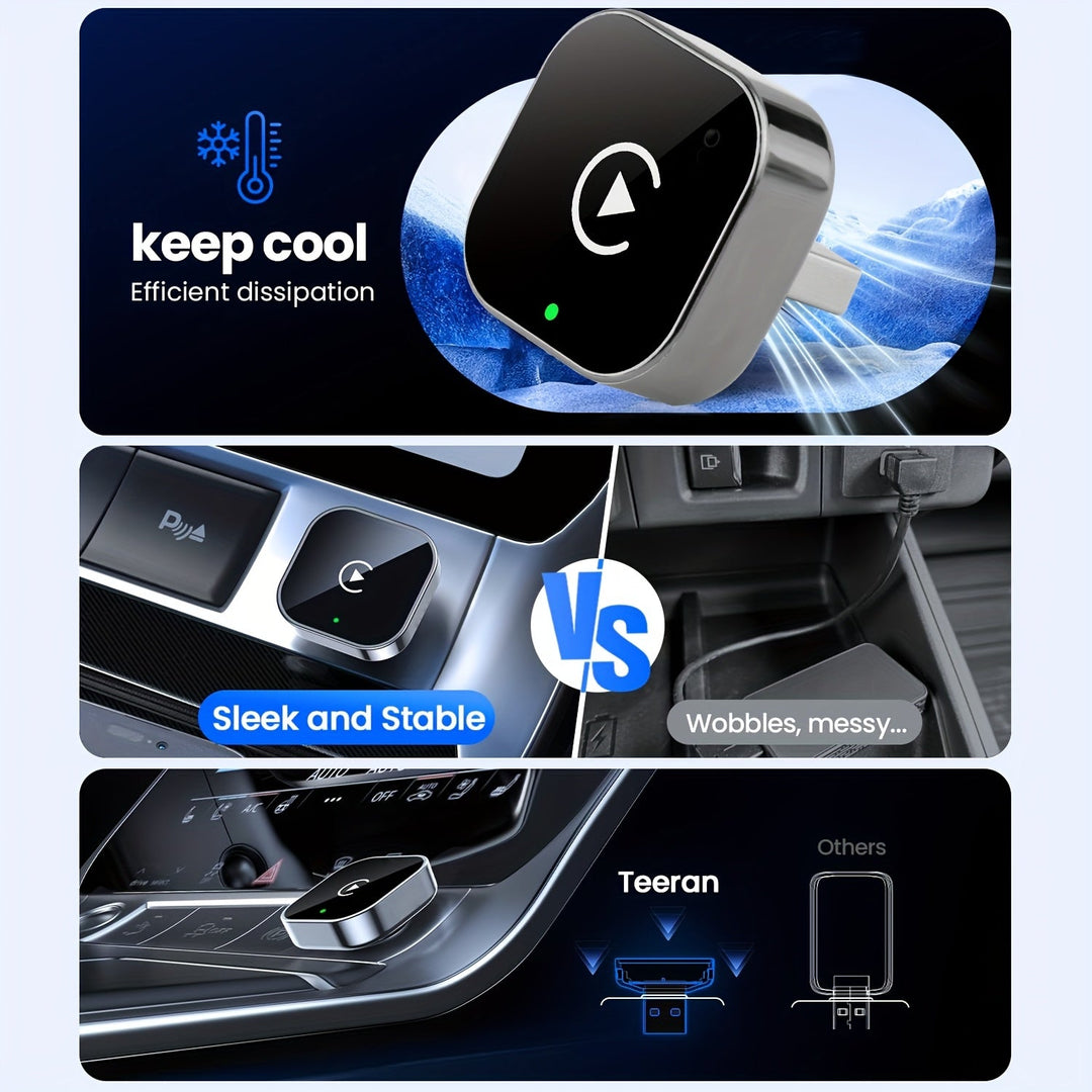 Adaptateur sans fil pour CarPlay (iPhone) et Android Auto (Android), connectivité voiture simplifiée.