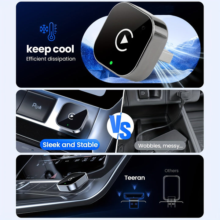 Adaptateur sans fil pour CarPlay (iPhone) et Android Auto (Android), connectivité voiture simplifiée.