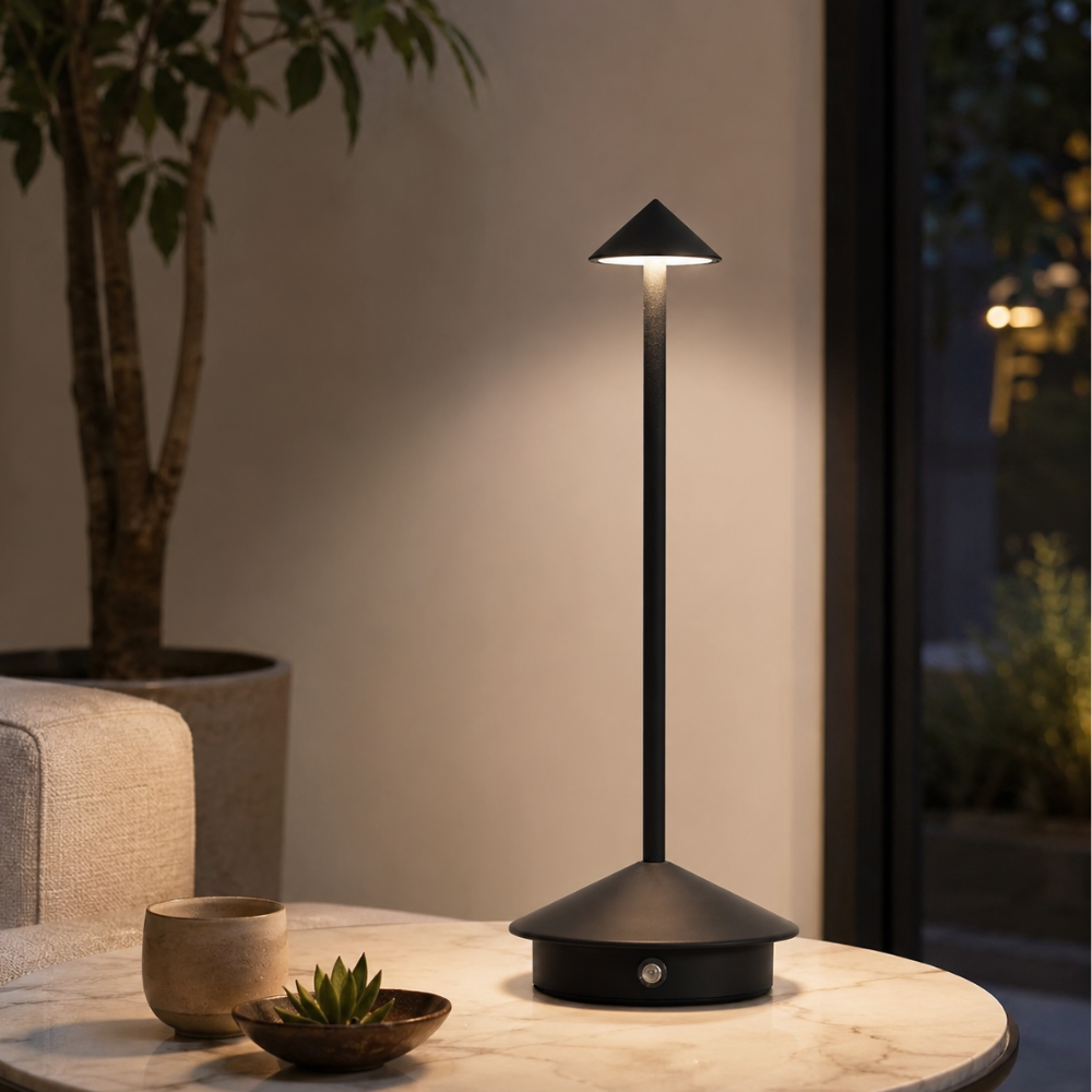 Lampe de table tactile, sans fil et rechargeable, lumière LED pour ambiance moderne.