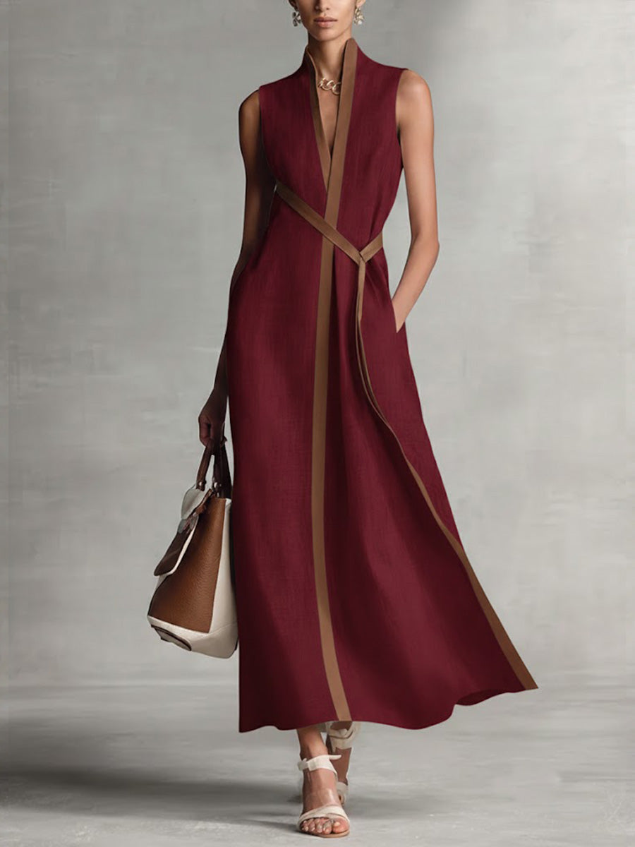 Élégante robe longue fluide sans manches pour femme, style minimaliste et confortable, parfaite printemps-été.