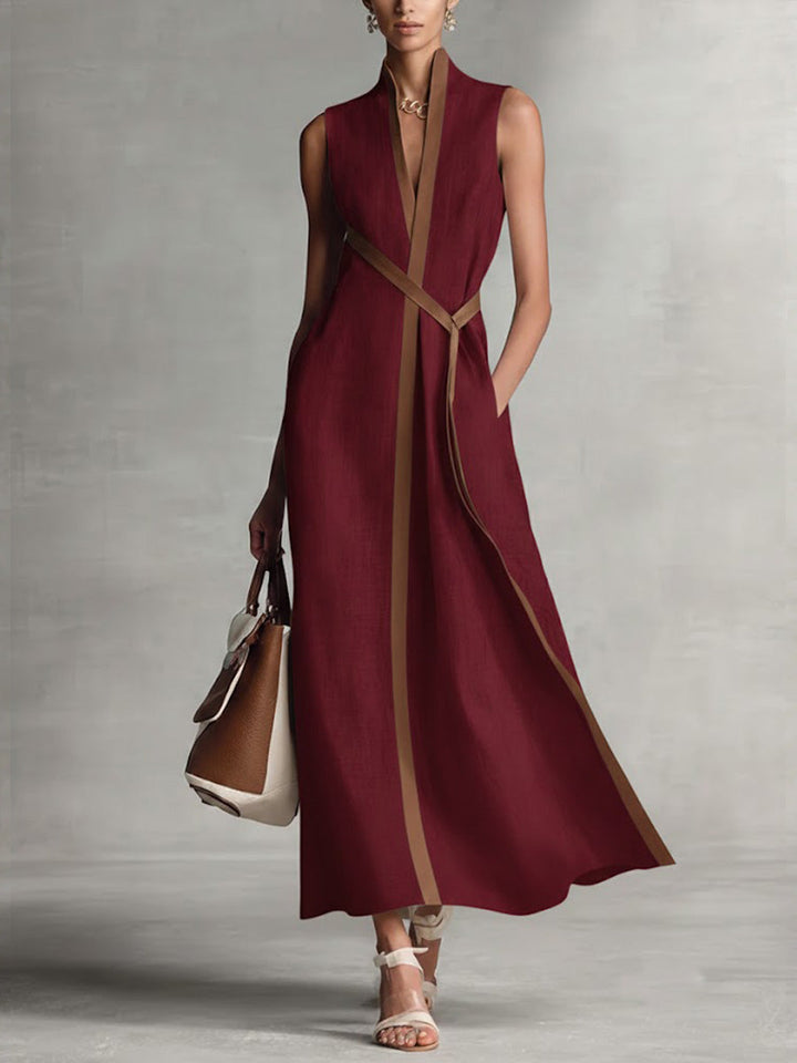 Élégante robe longue fluide sans manches pour femme, style minimaliste et confortable, parfaite printemps-été.