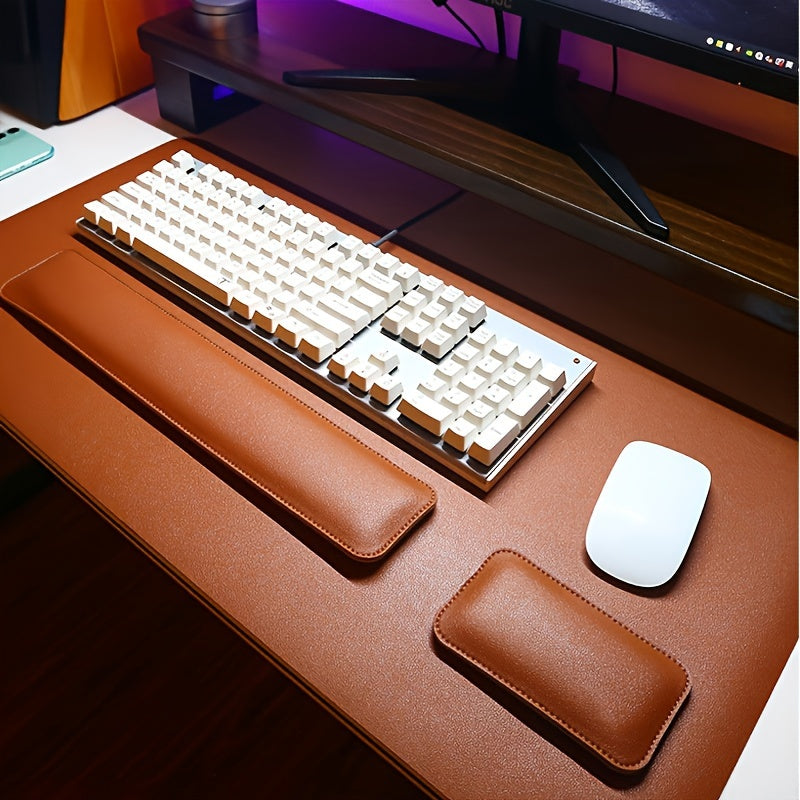 Protection de bureau élégante en cuir PU avec tapis de souris et repose-poignets ergonomiques.