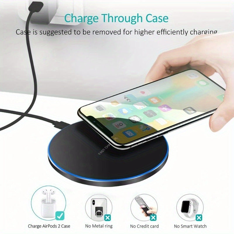 Chargeur sans fil design pour bureau, recharge rapide et universelle iPhone/Android, accessoire tech.
