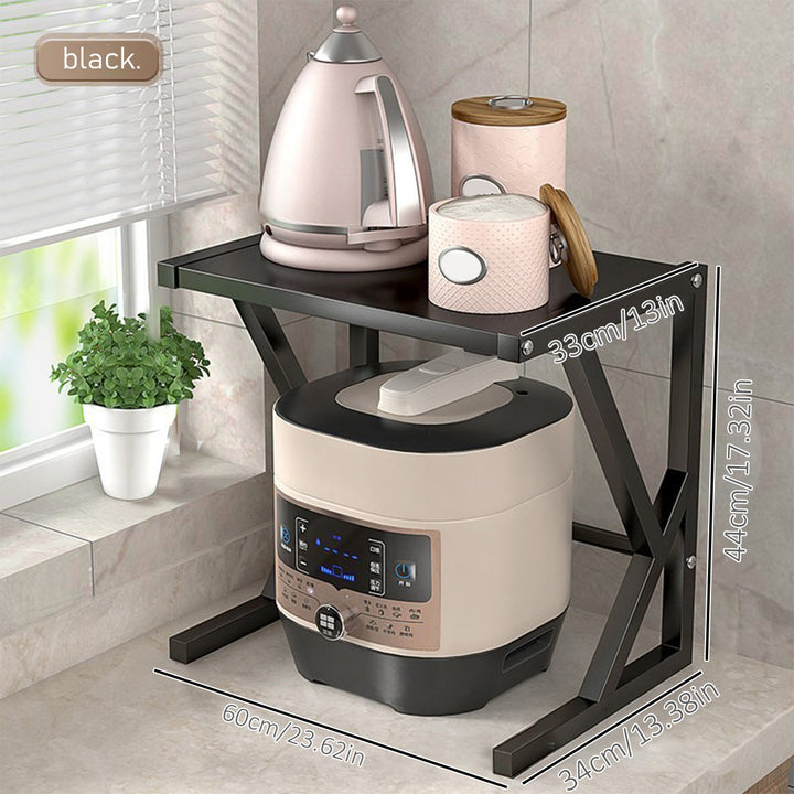 Étagère de cuisine double niveau en acier, idéale comme support robuste pour micro-ondes ou grille-pain, rangement moderne.