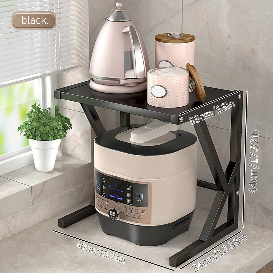 Étagère de cuisine robuste en acier, double niveau, support durable pour micro-ondes, rangement et organisation optimale.