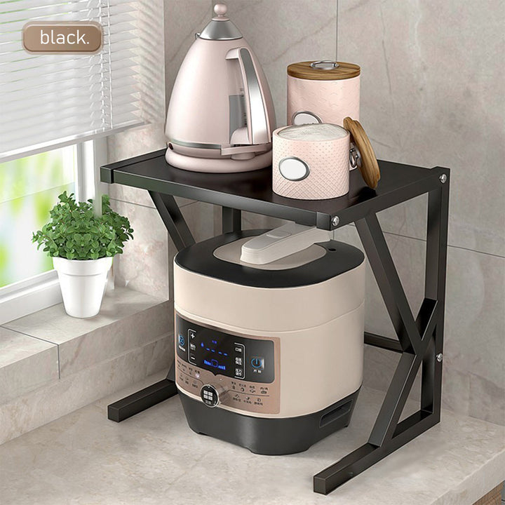 Étagère de cuisine moderne double niveau en acier, optimise l'espace de rangement, parfaite pour appareils.