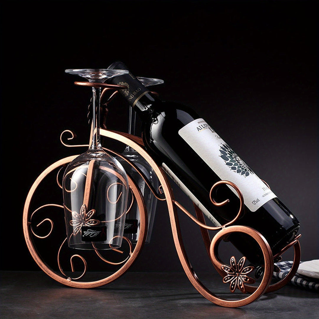 Élégant support de bouteille de vin en forme de vélo, idéal pour la décoration de bar ou salon. Design original.