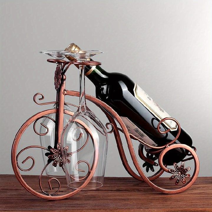 Porte bouteille de vin en métal élégant avec un design de vélo, accessoire décoratif raffiné pour toute pièce.