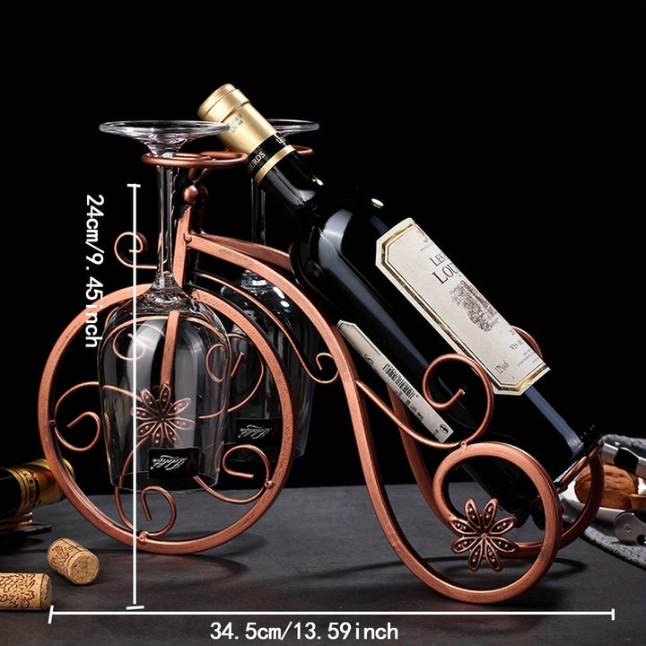 Porte-bouteille de vin décoratif en métal bronze, design vélo unique pour une touche élégante dans votre salon.