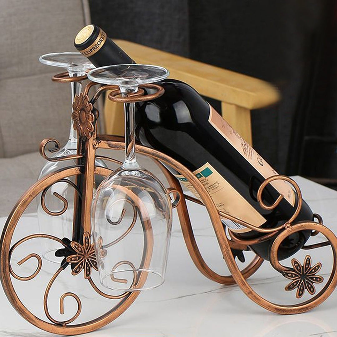 Cadeau original pour amateur de vin: porte-bouteille de vin décoratif en forme de vélo. Élégant accessoire de bar.