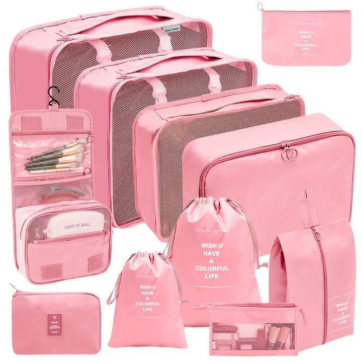 Cubes d'emballage pour voyage: 11 organiseurs de valise en maille pour un rangement pratique.