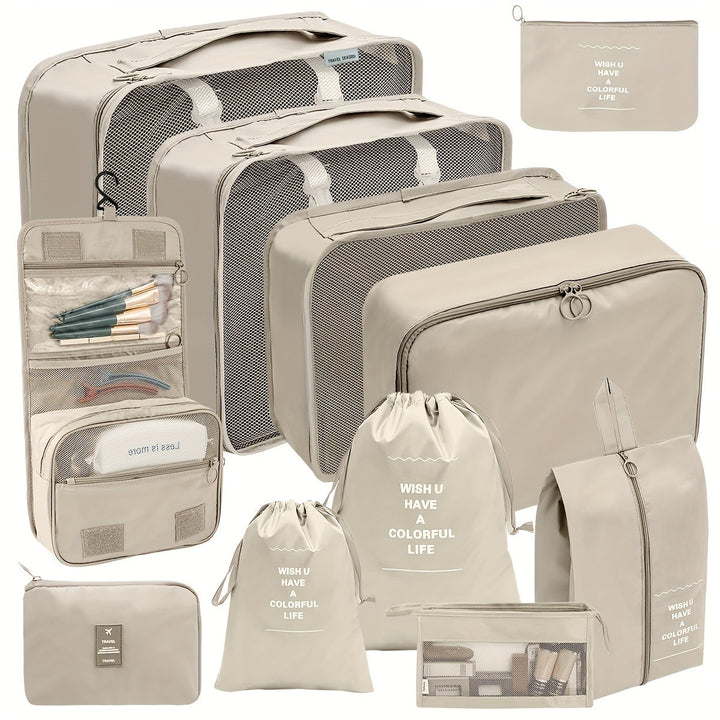 Ensemble de 11 cubes de rangement en polyester pour organiser vos bagages de voyage.