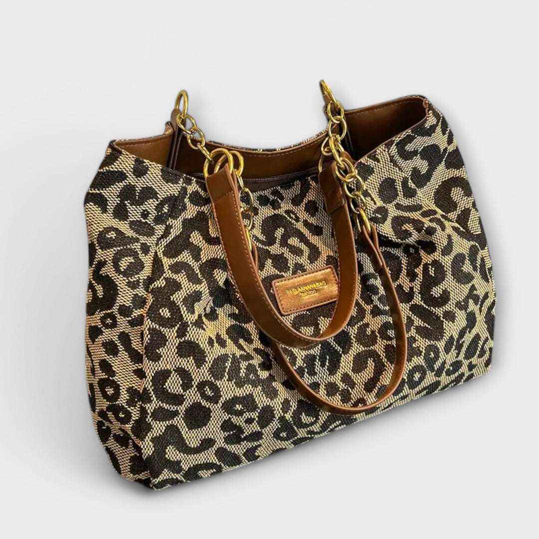 Sac fourre-tout léopard Olivia en toile pour femme, un accessoire de mode chic et pratique pour le quotidien.