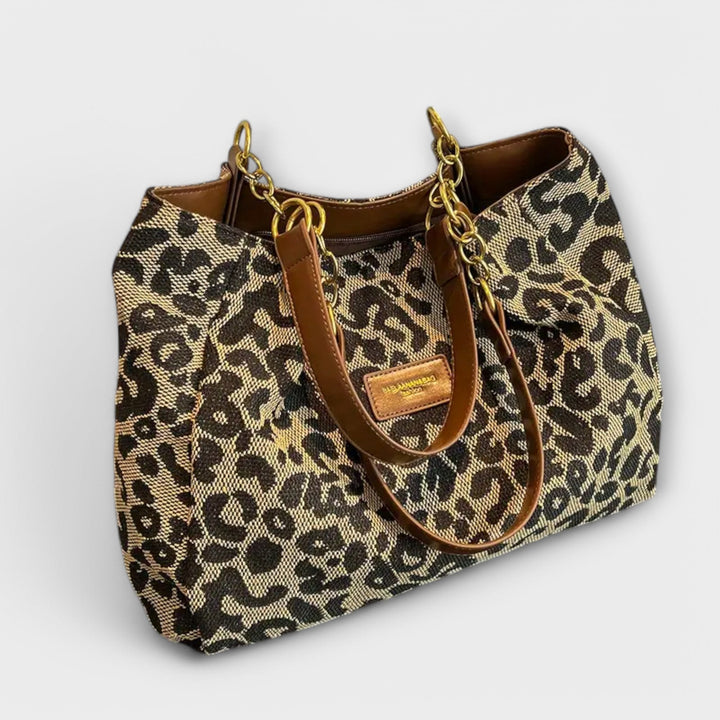 Sac fourre-tout léopard Olivia en toile pour femme, un accessoire de mode chic et pratique pour le quotidien.