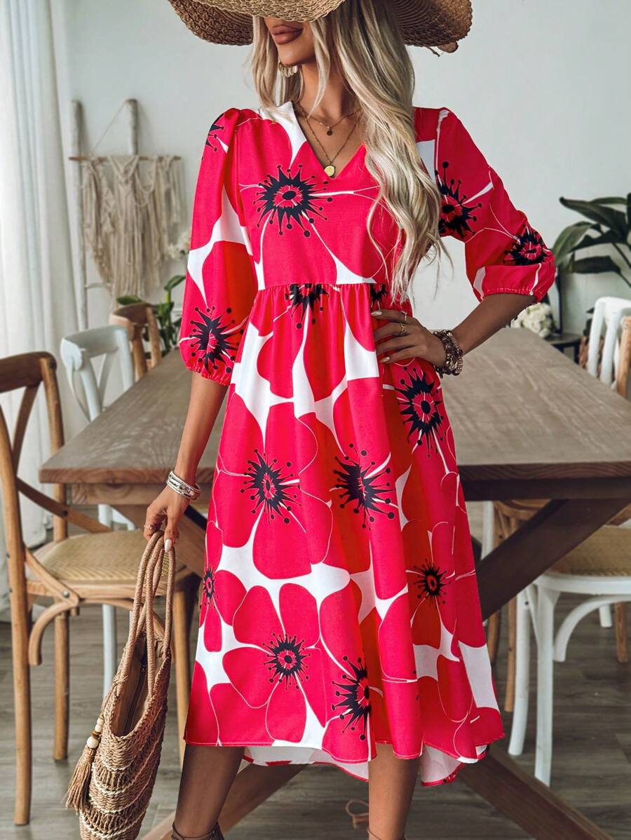 Mode estivale: Robe femme mi-longue élégante et moderne, parfaite pour un look chic et décontracté en été.