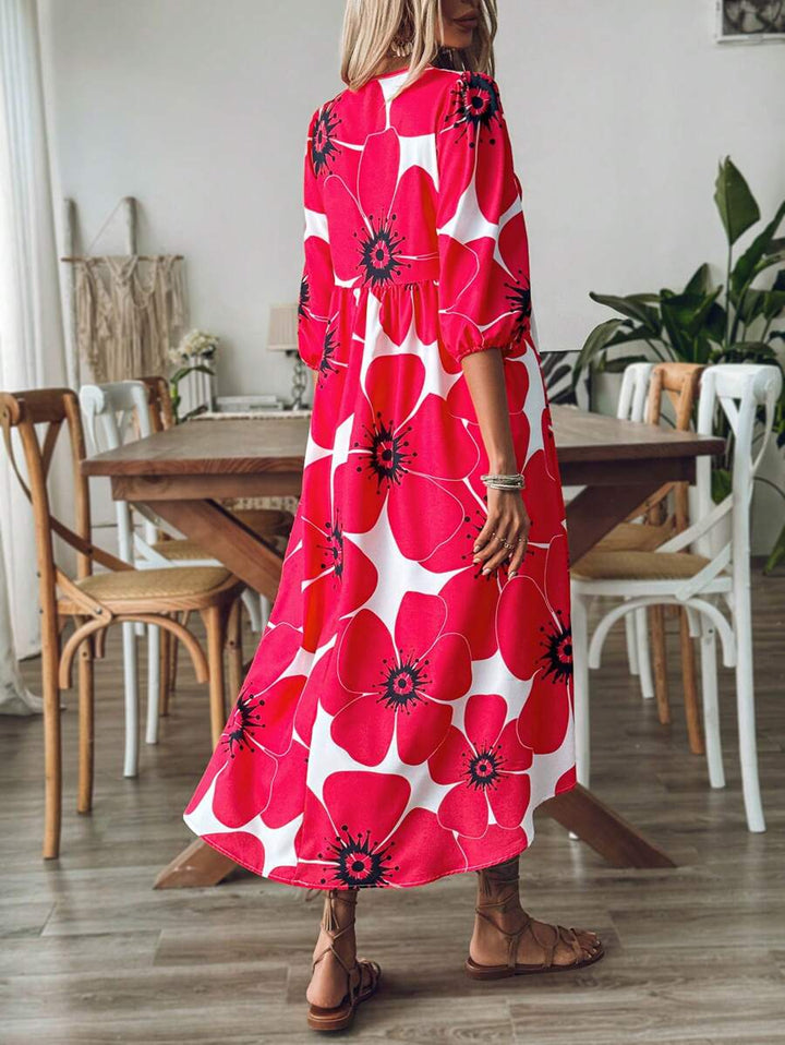 Robe femme mi-longue style bohème chic, parfaite pour la plage, les vacances ou une journée décontractée.