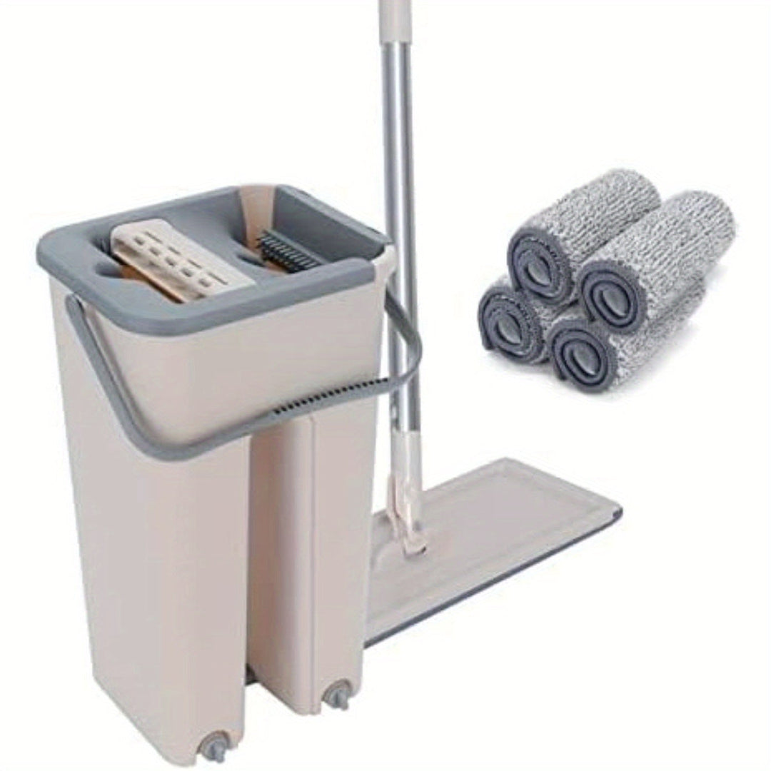 Balai microfibre 360° LuxiClean et seau avec deux compartiments, conçu pour un ménage rapide et sans effort.