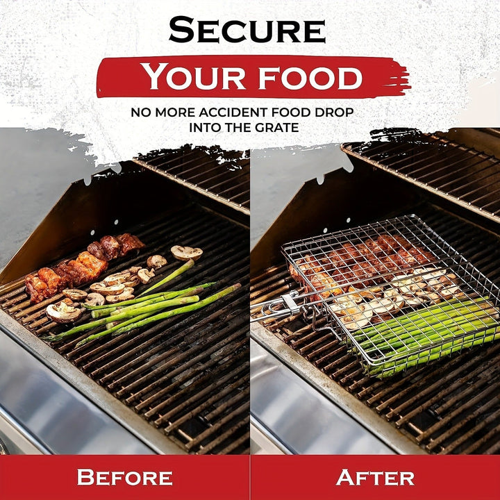 Panier de grillade en fonte foncée, essentiel pour une cuisson homogène et savoureuse au barbecue.