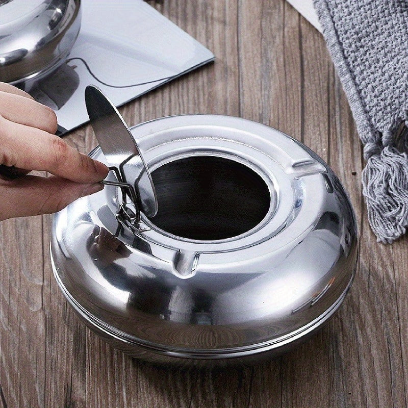 Cendrier de maison en inox anti-vent avec couvercle, accessoire fumeur décoratif, facile à nettoyer.