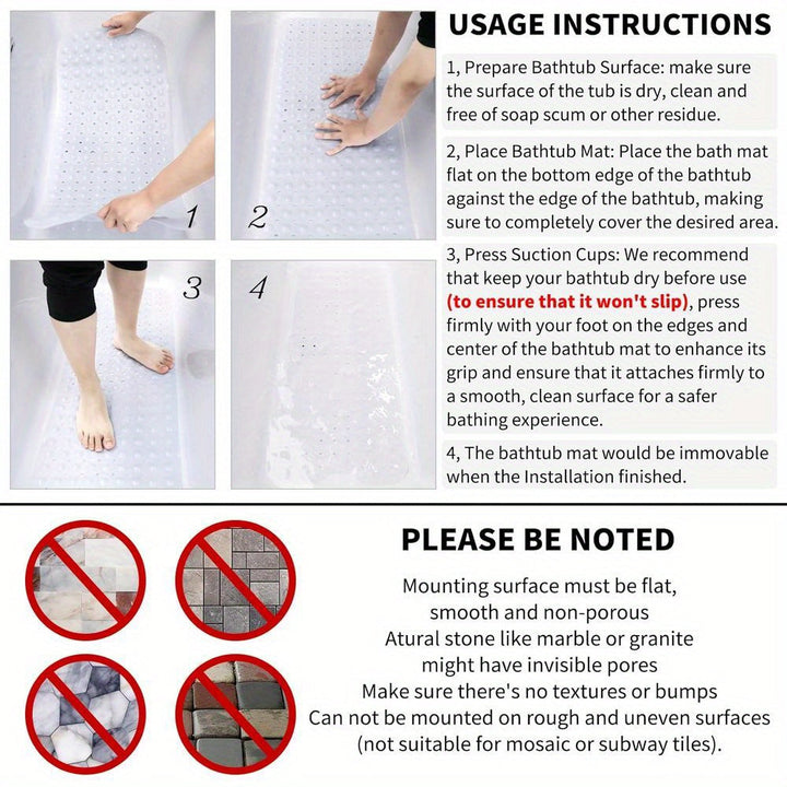 Tapis de bain extra long pour aînés, antidérapant, offre une sécurité essentielle sous la douche et dans la baignoire.