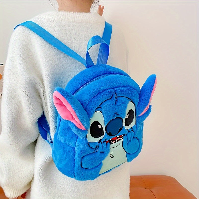 Sac d'école Stitch en peluche, parfait pour les fournitures des enfants et un look ludique.