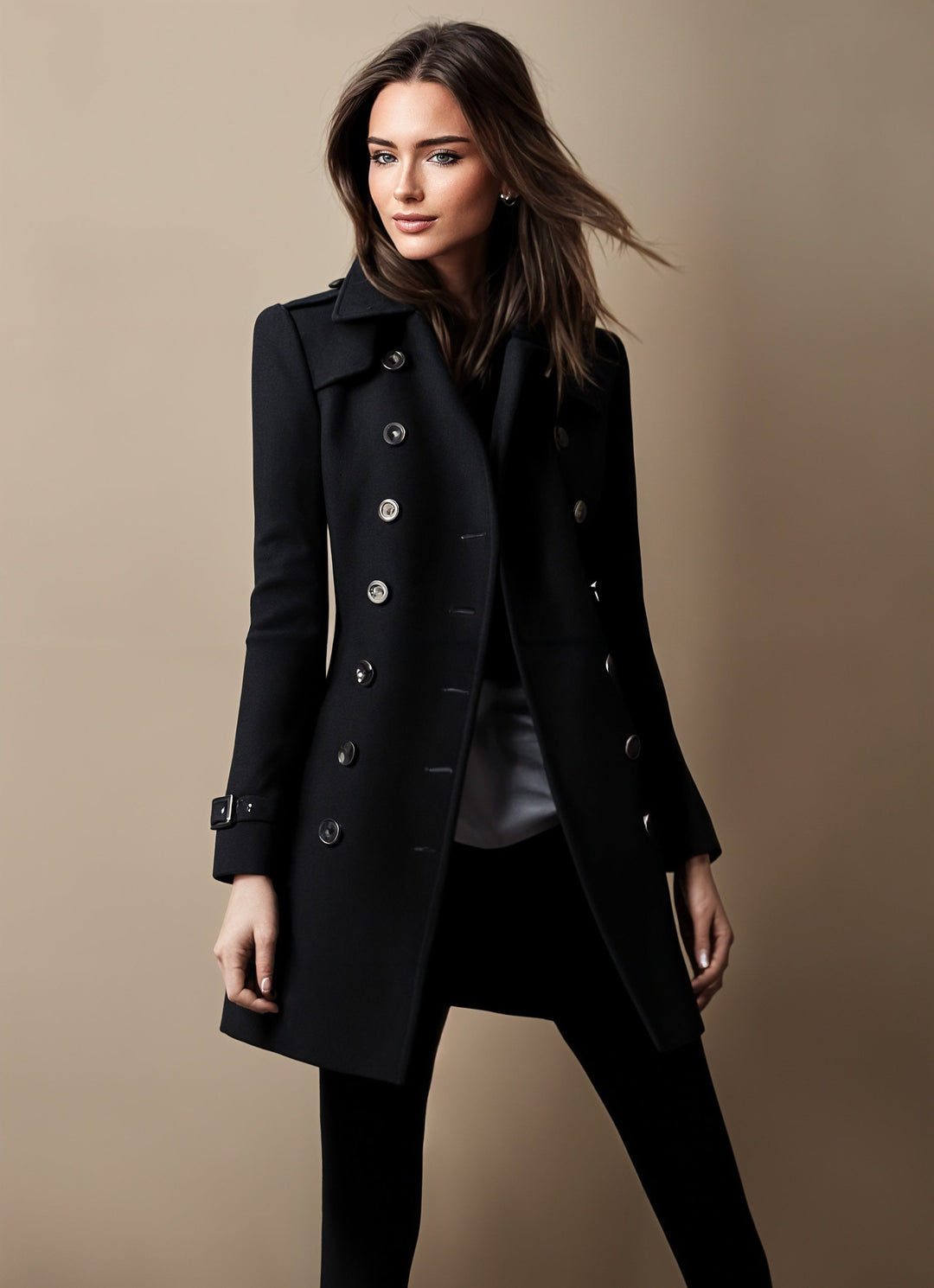 Mode femme : Manteau élégant à col classique, indispensable pour l'automne et l'hiver. Pièce polyvalente.