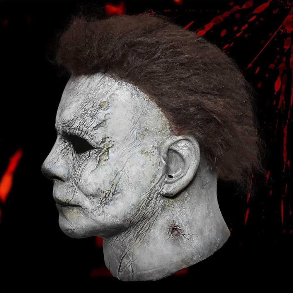 Masque d'horreur en latex effrayant pour Halloween, avec couteaux de déguisement. Parfait pour adulte.