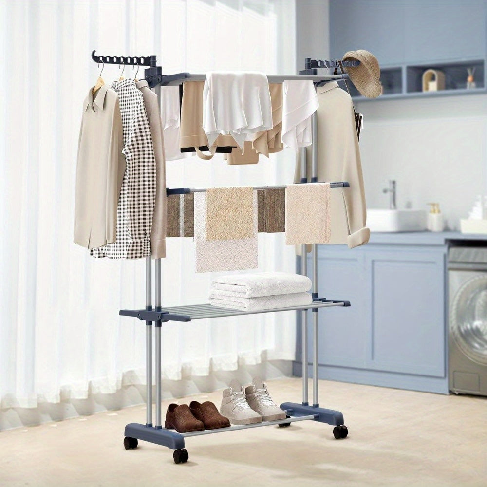 Sèche-linge étendoir 3 niveaux en acier robuste, polyvalent pour intérieur, séchage efficace de toute la lessive.