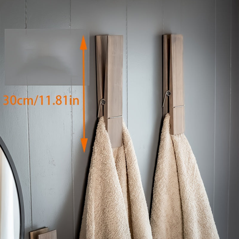 Support serviette mural en bois minimaliste, parfait pour l'organisation de la buanderie ou salle de bain.
