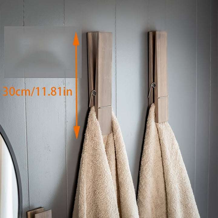 Support serviette mural en bois minimaliste, parfait pour l'organisation de la buanderie ou salle de bain.
