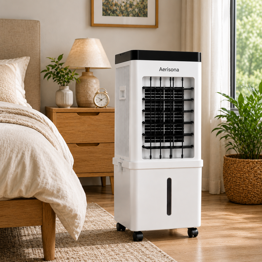 Obtenez un air frais instantané avec ce rafraîchisseur évaporatif mobile. Humidificateur et ventilateur inclus.