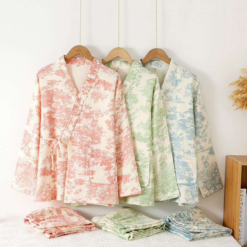 Pyjama kimono femme léger et respirant, ensemble 2 pièces pour confort optimal. Idéal été/printemps.