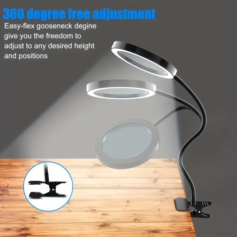 Lampe loupe LED ergonomique avec pince, parfaite pour le bricolage et la lecture.