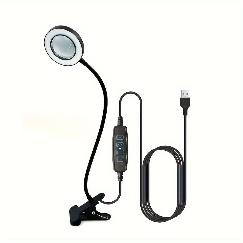 Lampe LED avec loupe grossissante et pince robuste pour tâches de précision.