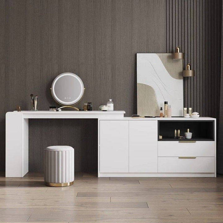 Pouf ottoman rond Nordic Chic avec rangement intégré et finition miroir élégante.