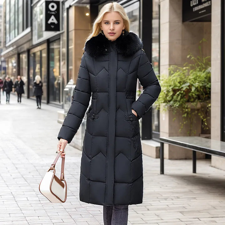 Manteau femme hiver long slim, design élégant, parfait pour l'automne, chaud et chic.